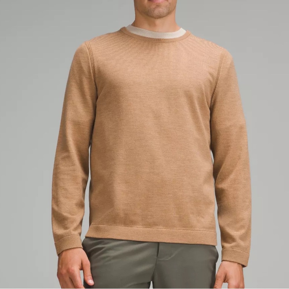 Lululemon new venture crewneck sweater tan brown L-XL merino wool